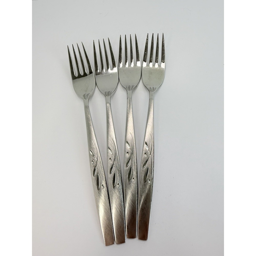 Set of 4 Oneida Heirloom WILL O' WISP 7 5/8" Stainless Dinner Forks Cube Mark #3
